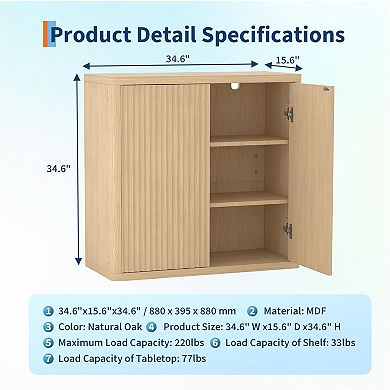 3-Tier Buffet Cabinet with Storage, Storage Cabinet with Double Fluted Doors & Adjustable Shelves