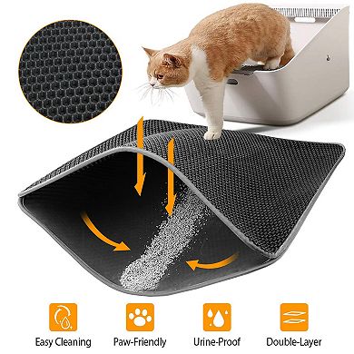 EVA Cat Litter Mat Double Layer Honeycomb Design, Urine-Proof Scatter Trap Rug for Kitty Box