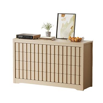 Modern Fluted Dresser with Drawers, Wooden Chest for Bedroom, Natural Oak