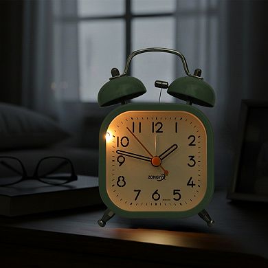 Square Mechanical Alarm Clock, Traditional Dual Bell Design, Loud Alarm, Meatl Casing 3.3"x2.2"x4.6"