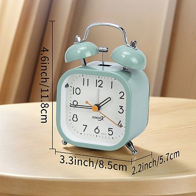 Square Mechanical Alarm Clock, Traditional Dual Bell Design, Loud Alarm, Meatl Casing 3.3"x2.2"x4.6"