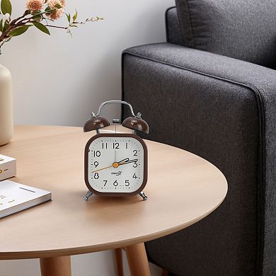 Square Mechanical Alarm Clock, Traditional Dual Bell Design, Loud Alarm, Meatl Casing 3.3"x2.2"x4.6"