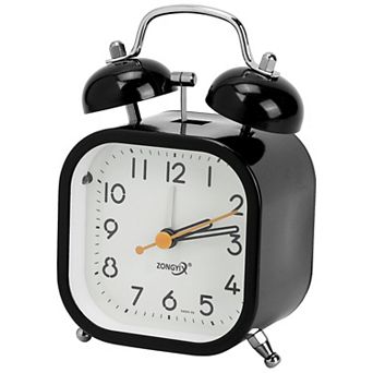 Square Mechanical Alarm Clock, Traditional Dual Bell Design, Loud Alarm, Meatl Casing 3.3"x2.2"x4.6"