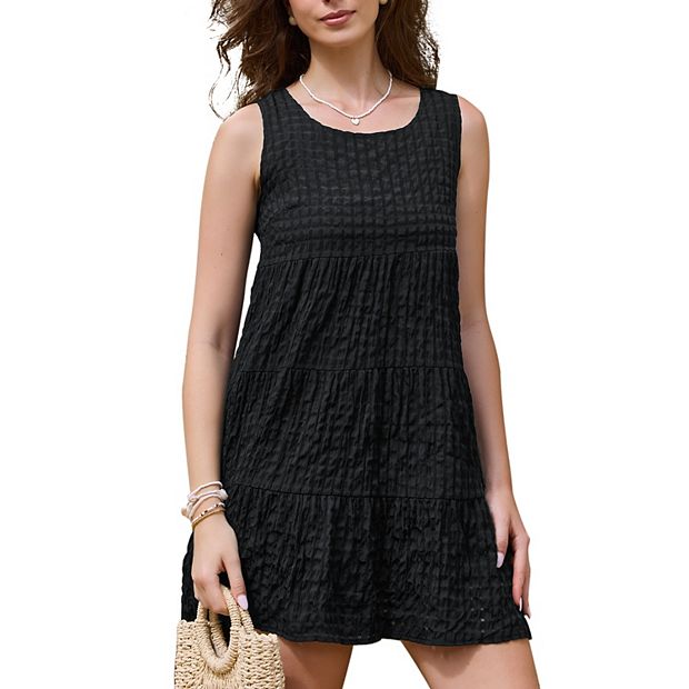 Gingham Dress for Women Sundress Sleeveless Plaid Flowy Swing Tiered Short  Dresses