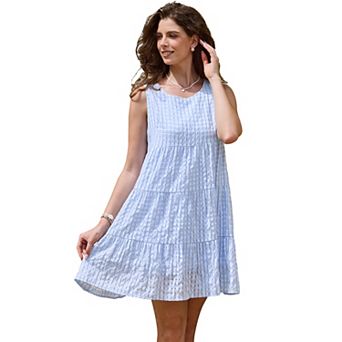 Gingham Dress for Women Sundress Sleeveless Plaid Flowy Swing Tiered Short Dresses