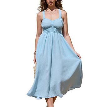 Midi Dress for Women's V Neck Sleeveless A-line Backless Beach Sundress