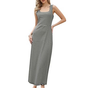 Striped Midi Dress for Women Summer Ribbed Knit Bodycon Sleeveless Tank Dresses