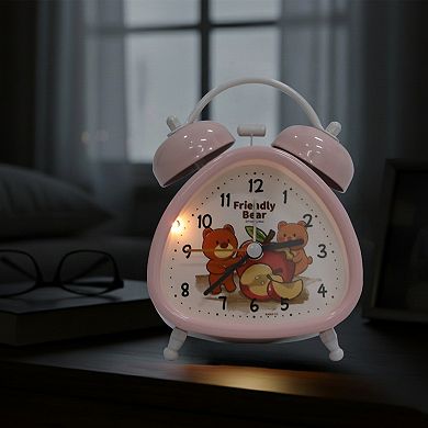 Triangle Shape Mechanical Alarm Clock, Loud Alarms, Cute Animals Pattern for Teens 3.4"x2.2"x4.4"
