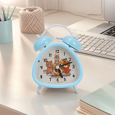 Triangle Shape Mechanical Alarm Clock, Loud Alarms, Cute Animals Pattern for Teens 3.4"x2.2"x4.4"