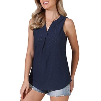 Summer Tank Top for Women Eyelet Embroidery Sleeveless V Neck Loose Fit Shirt Casual Work Clothes