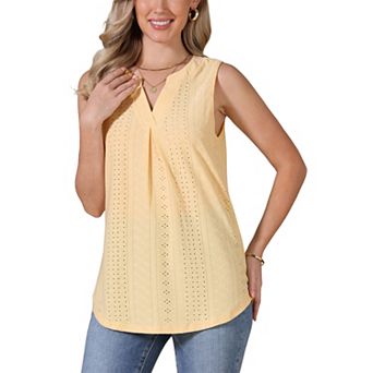 Summer Tank Top for Women Eyelet Embroidery Sleeveless V Neck Loose Fit Shirt Casual Work Clothes
