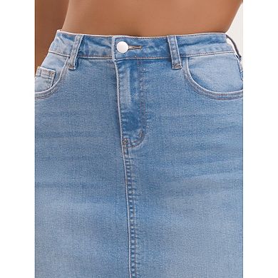 Women's Jean Skirt High Waist Back Slit Stretch Below Knee Length Denim Skirts