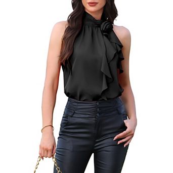Halter Neck Top for Women's 3D Floral Sleeveless Dressy Casual Blouse