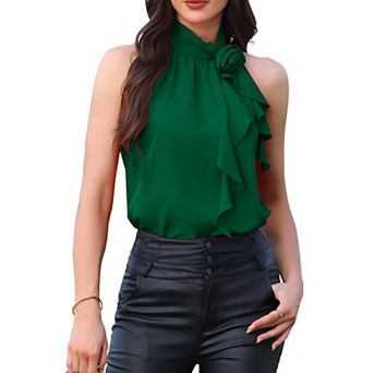 Halter Neck Top for Women's 3D Floral Sleeveless Dressy Casual Blouse