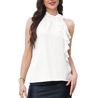 Halter Neck Top for Women's 3D Floral Sleeveless Dressy Casual Blouse