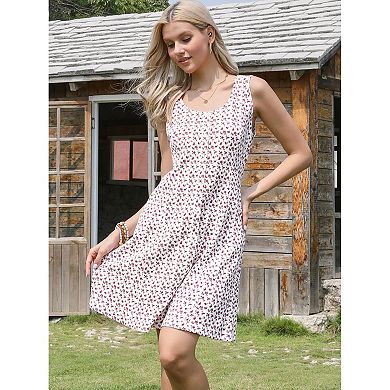 Midi Floral Dress for Women's Casual Sleeveless Button Decor Square Neck Dresses