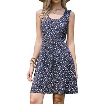 Midi Floral Dress for Women's Casual Sleeveless Button Decor Square Neck Dresses