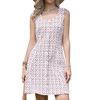 Midi Floral Dress for Women's Casual Sleeveless Button Decor Square Neck Dresses
