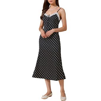 Polka Dots Dress for Women Summer Sleeveless V Neck Spaghetti Straps Maxi Dresses