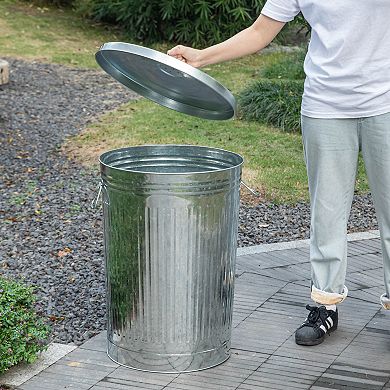 Round Galvanized Steel, 26 Gallon Trash Can with Lid