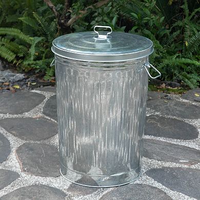 Round Galvanized Steel, 26 Gallon Trash Can with Lid