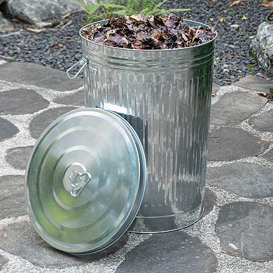 Round Galvanized Steel, 26 Gallon Trash Can with Lid