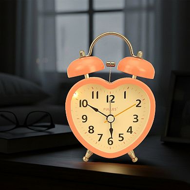 Mechanical Alarm Clock, Heart Shape Design, Loud Alarm, Nightlight for Bedroom 3.3"x2.2"x5.1"