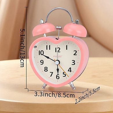 Mechanical Alarm Clock, Heart Shape Design, Loud Alarm, Nightlight for Bedroom 3.3"x2.2"x5.1"