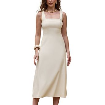 Tank Dress for Women Square Neck Sleeveless Zipper A Line Summer Casual Maxi Dresses