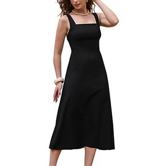 Tank Dress for Women Square Neck Sleeveless Zipper A Line Summer Casual Maxi Dresses