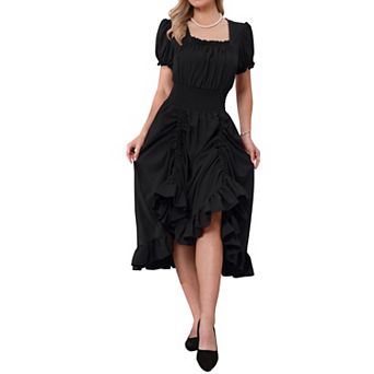 Victorian Dress for Women Renaissance Costume Smocked Waist Ruffle Midi Dress