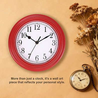 Vintage Wall Clock, 9" Plastic Finish Clock with Battery Operated Easy Install for Living Room