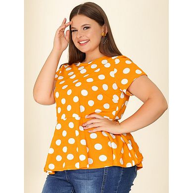 Women's Plus Size Top Casual Short Sleeve Polka Dots Peplum Tops Shirts