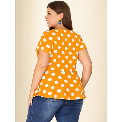Women's Plus Size Top Casual Short Sleeve Polka Dots Peplum Tops Shirts