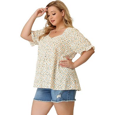 Women's Plus Size Peplum Tops Short Sleeve Sweetheart Neck Blouses Tops