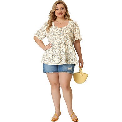 Women's Plus Size Peplum Tops Short Sleeve Sweetheart Neck Blouses Tops