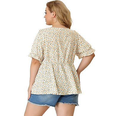 Women's Plus Size Peplum Tops Short Sleeve Sweetheart Neck Blouses Tops