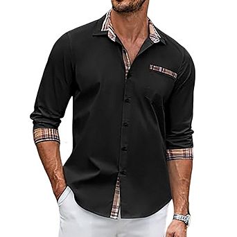 Retro Plaid Men's T-Shirt Color Block Fake Two-Piece Design Casual Commute Breathable Shirt