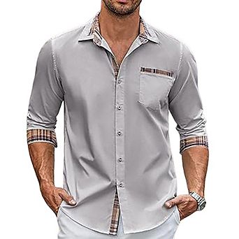 Retro Plaid Men's T-Shirt Color Block Fake Two-Piece Design Casual Commute Breathable Shirt