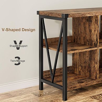 Industrial 8-Cube Storage Organizer, 3-Tier Metal Bookcase - Long Low Console Shelf for Living Room