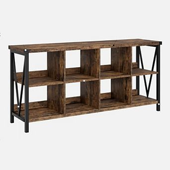 Industrial 8-Cube Storage Organizer, 3 tier Metal Bookcase - Long Low Console Shelf for Living Room