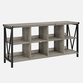 Industrial 8-Cube Storage Organizer, 3 tier Metal Bookcase - Long Low Console Shelf for Living Room