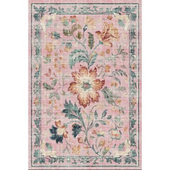 Modern Washable Folding Floral Print Rug, Soft Washable Non - Slip Backing for Living Room Bedroom
