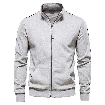 Men's Stand Collar Zip Cardigan Color Block Patchwork Sweatshirt Casual Athletic Top