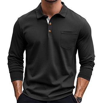 Men's Retro Collared Polo Shirt Casual Long Sleeve Cotton Breathable Versatile Top