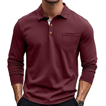 Men's Retro Collared Polo Shirt Casual Long Sleeve Cotton Breathable Versatile Top