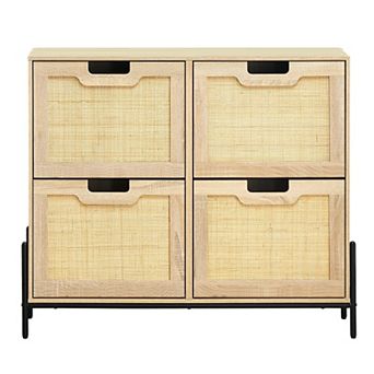 Rattan Shoe Cabinet with 4 Flip Drawers Adjustable Shelves Storage Organizer