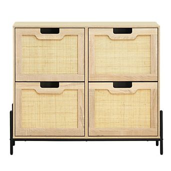 Shoe Cabinet w/4 Flip Drawers, Rattan Shoe Organizer w/Metal Legs, Freestanding Shoe Rack Cabinet