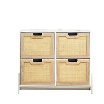 Shoe Cabinet w/4 Flip Drawers, Rattan Shoe Organizer w/Metal Legs, Freestanding Shoe Rack Cabinet