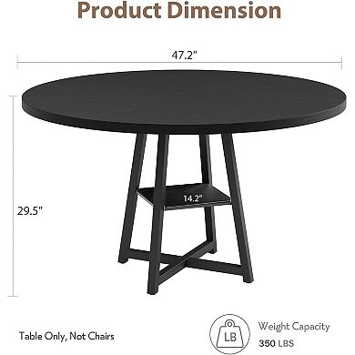 47" Round Dining Table - Kitchen Table with Storage Shelf and Wooden Top, Round Dinner Table for 4
